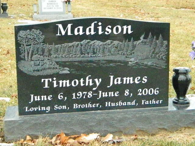 Completed custom granite memorial by Pulverente Monument Company